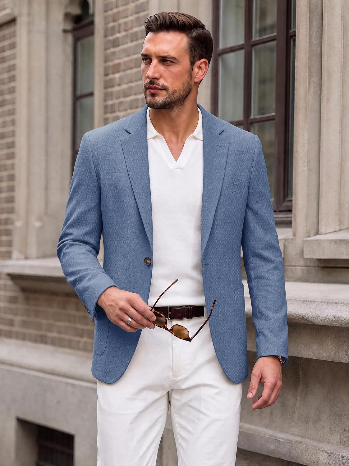 image:imageCOOFANDY Mens Blazer Casual Sport Coats One Button Lightweight Sport Jacket Regular Fit Suit Jackets Wrinkle Free Stretch Blazers Subtle Brushed Fabric Wedding Office Business Daily WearBlue