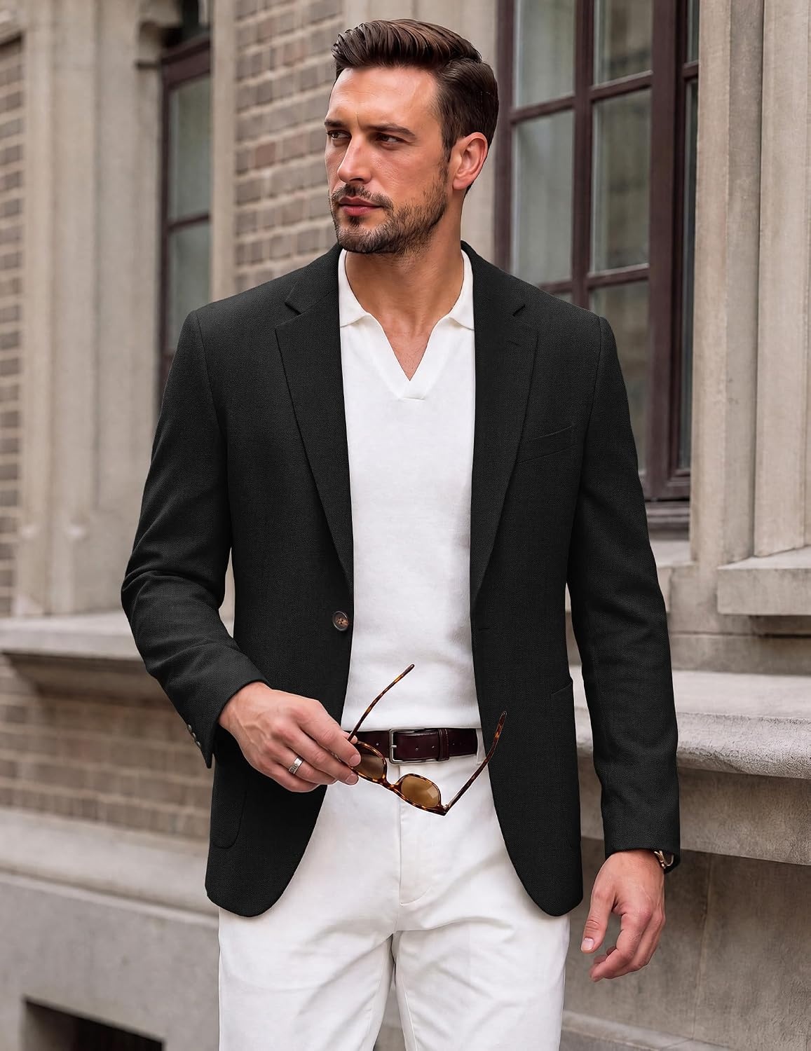 image:imageCOOFANDY Mens Blazer Casual Sport Coats One Button Lightweight Sport Jacket Regular Fit Suit Jackets Wrinkle Free Stretch Blazers Subtle Brushed Fabric Wedding Office Business Daily WearBlack