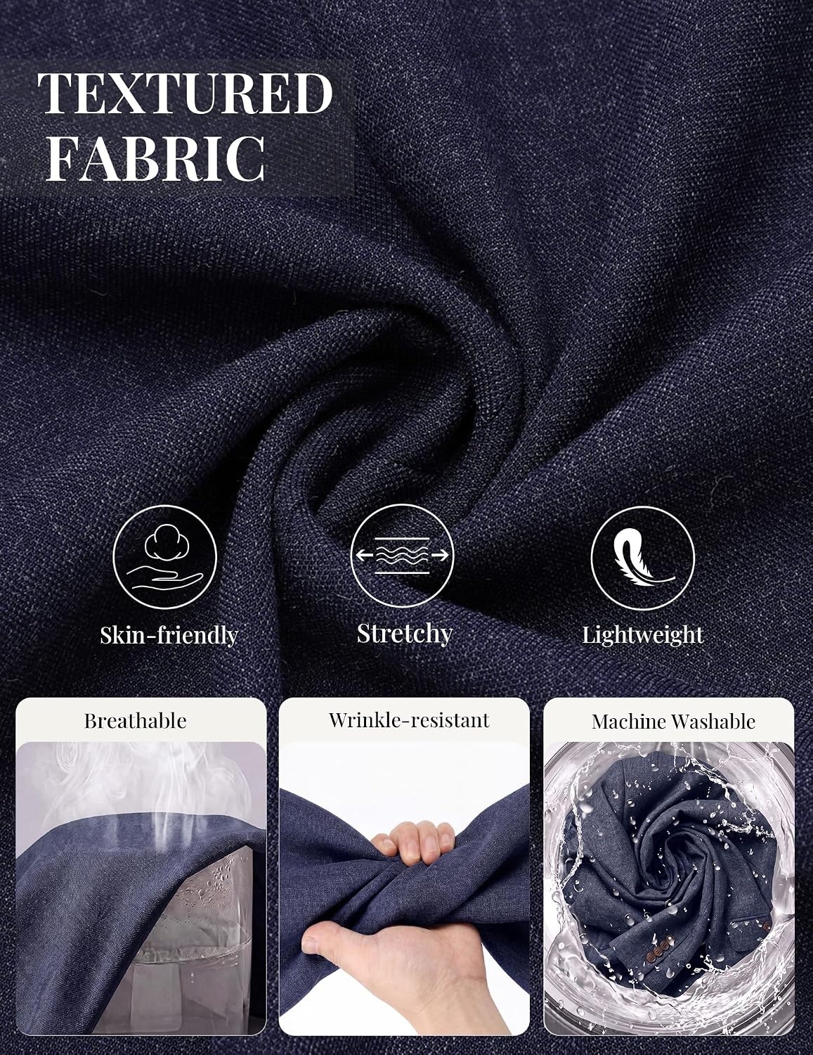image:imageCOOFANDY Mens Blazer Casual Sport Coats One Button Lightweight Sport Jacket Regular Fit Suit Jackets Wrinkle Free Stretch Blazers Subtle Brushed Fabric Wedding Office Business Daily WearNavy Blue