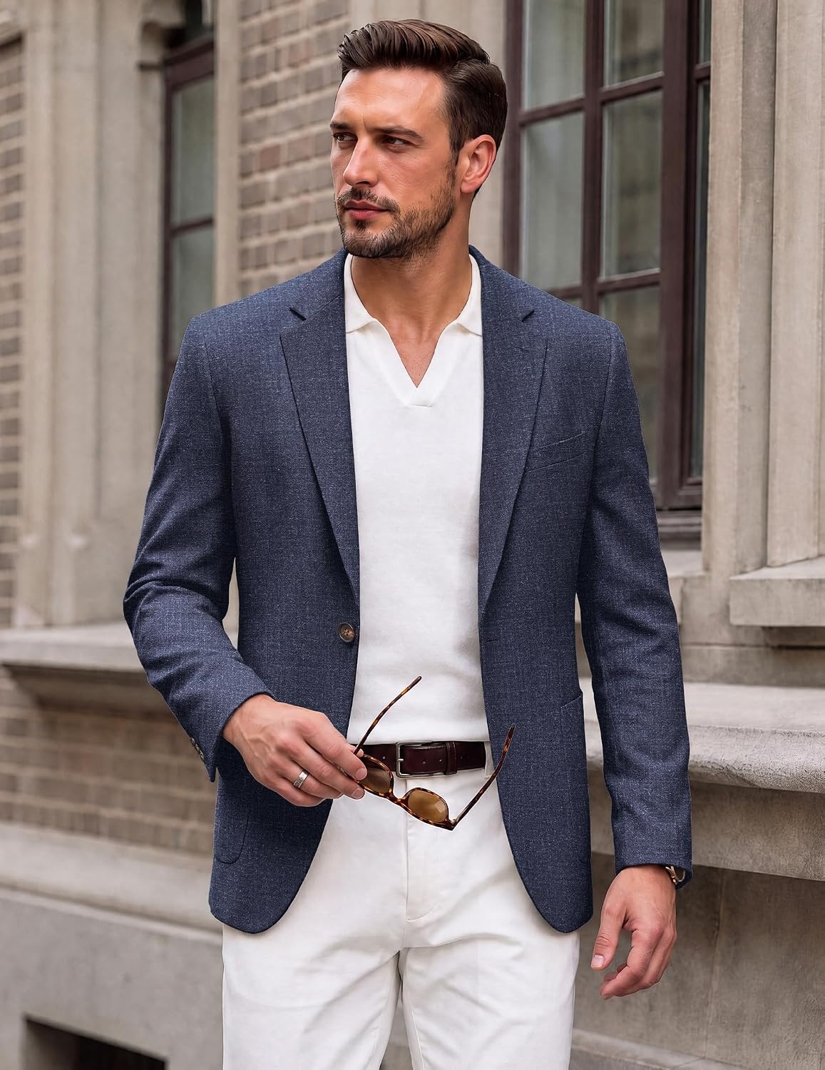 image:imageCOOFANDY Mens Blazer Casual Sport Coats One Button Lightweight Sport Jacket Regular Fit Suit Jackets Wrinkle Free Stretch Blazers Subtle Brushed Fabric Wedding Office Business Daily WearNavy Blue