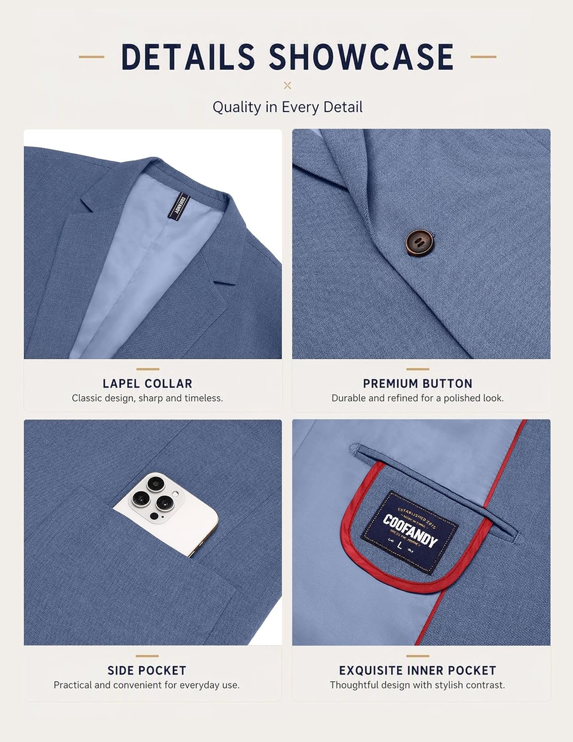 image:imageCOOFANDY Mens Blazer Casual Sport Coats One Button Lightweight Sport Jacket Regular Fit Suit Jackets Wrinkle Free Stretch Blazers Subtle Brushed Fabric Wedding Office Business Daily WearBlue