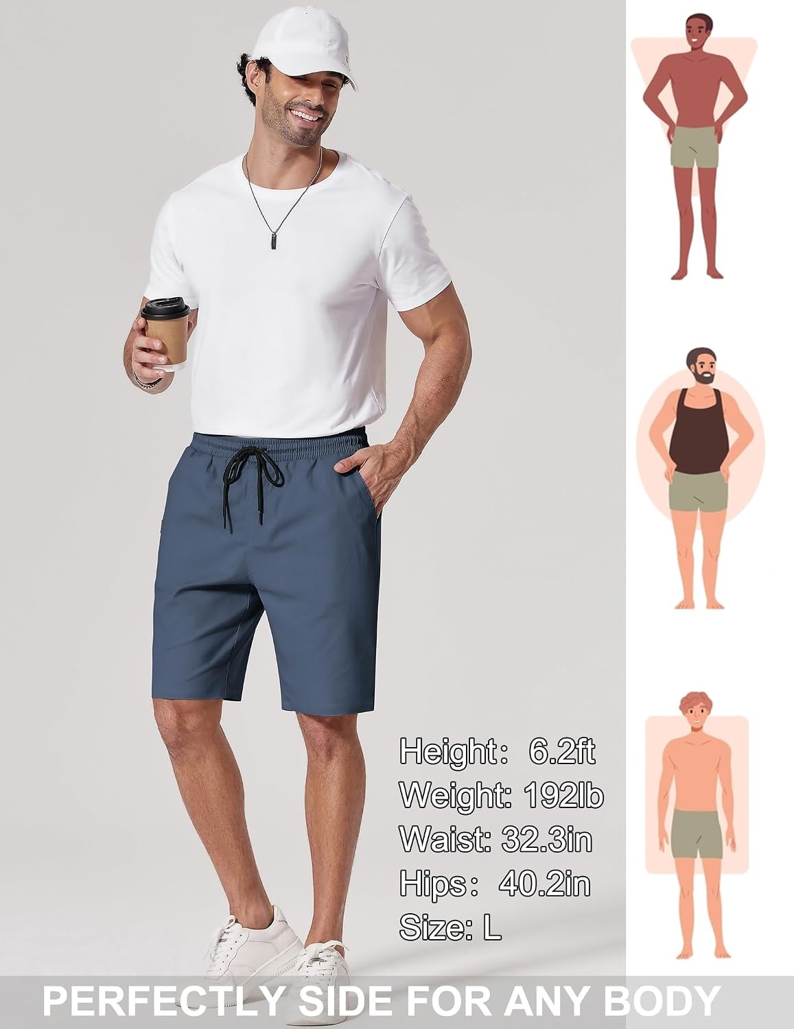 image:imageCOOFANDY Mens Casual Shorts 9 Chino Cotton Shorts Summer Beach Shorts 2026 Drawstring Shorts with Pockets Soft Stretch Lightweight Breathable Vacation Goft Chino Twill Classic fitDeep Blue