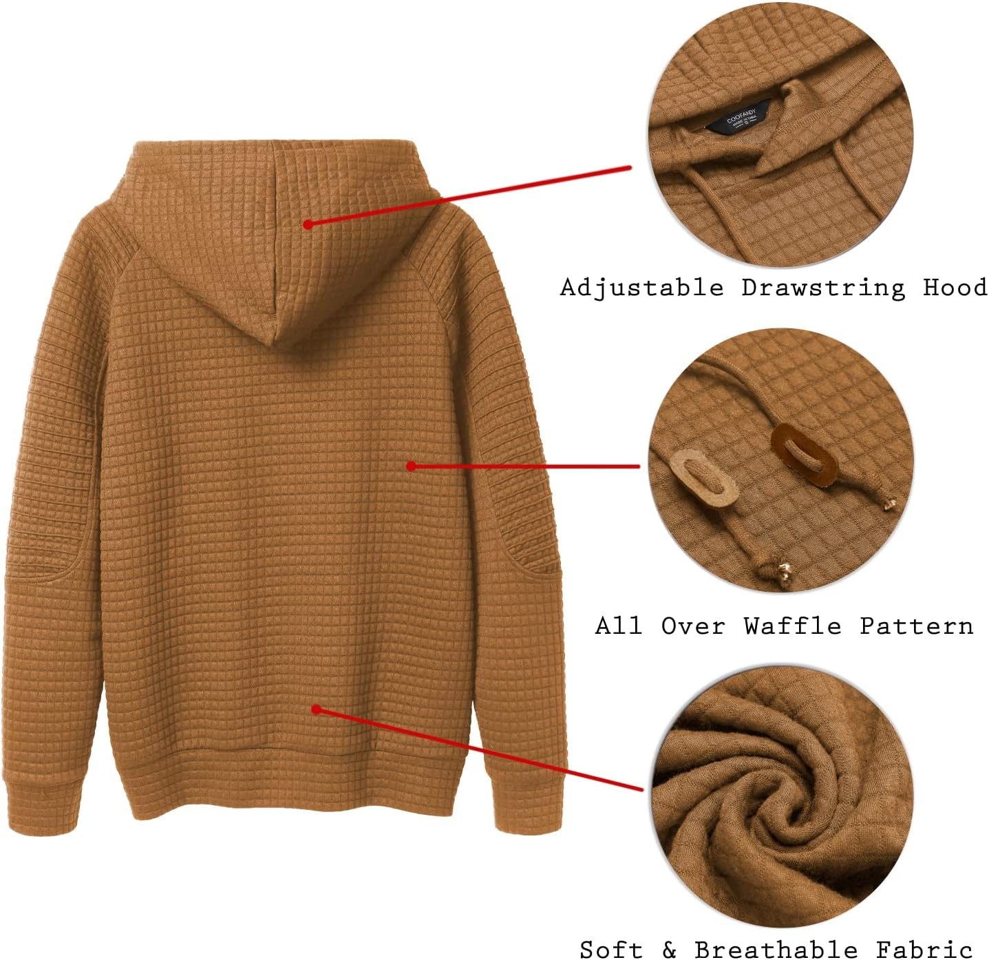 image:imageCOOFANDY Mens Hoodies Pullover Casaul Long Sleeve Drawstring Waffle Knit Hooded Sweatshirt with Kanga PocketDark Yellow
