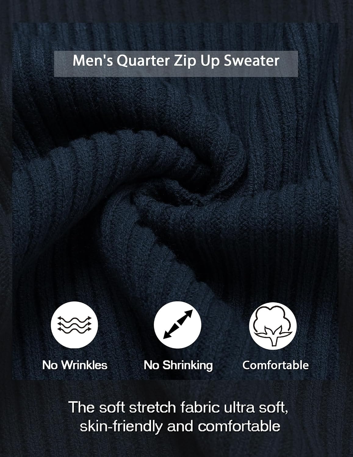 image:imageCOOFANDY Mens Quarter Zip Pullover Sweater Knit Texture Mock Neck Sweater Soft Knit Fabric Thick Warmth Quarter Zip Design Mock Neck Regular Fit Long Sleeve Sweater For Casual And Business WearNavy Blue