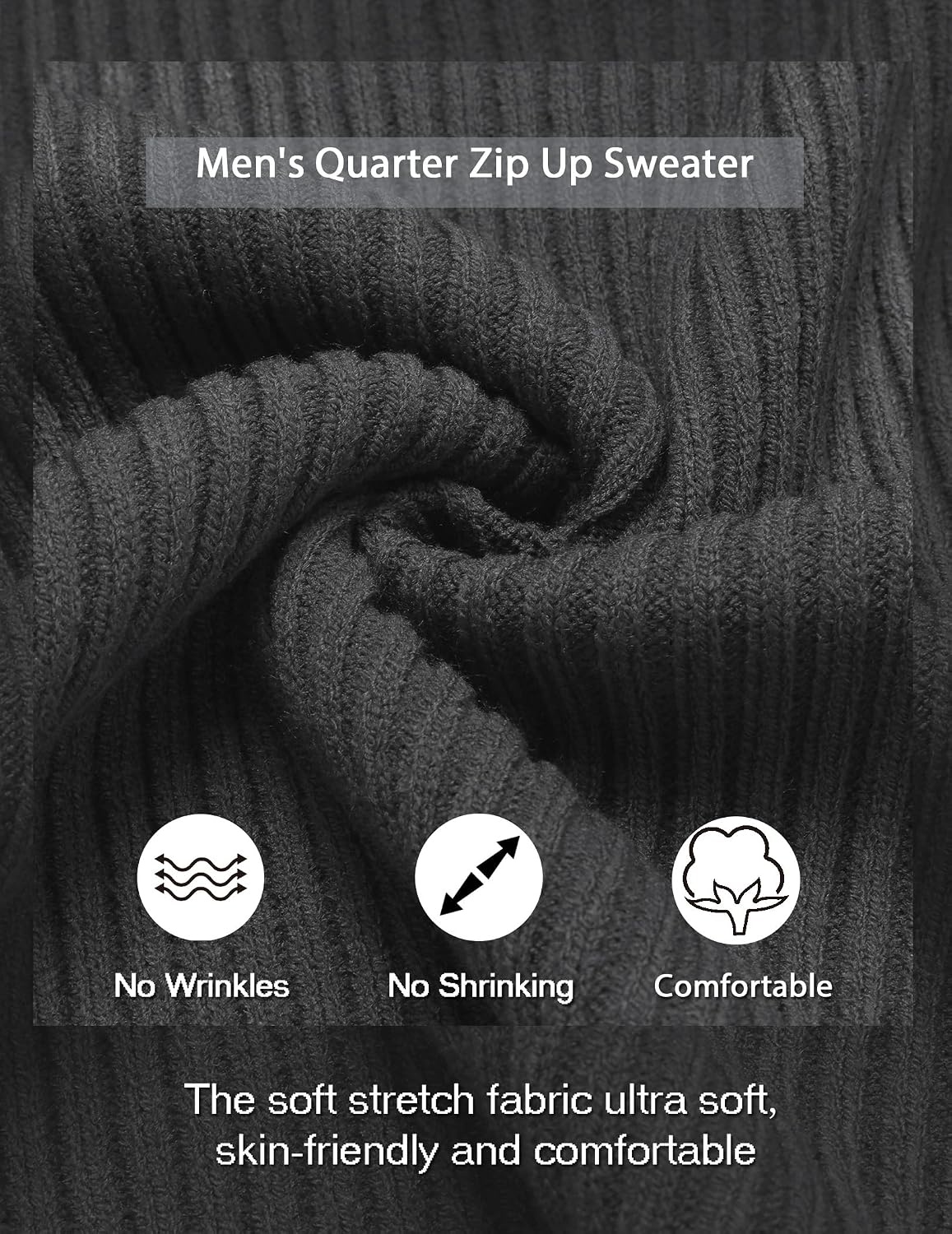 image:imageCOOFANDY Mens Quarter Zip Pullover Sweater Knit Texture Mock Neck Sweater Soft Knit Fabric Thick Warmth Quarter Zip Design Mock Neck Regular Fit Long Sleeve Sweater For Casual And Business WearDark Gray