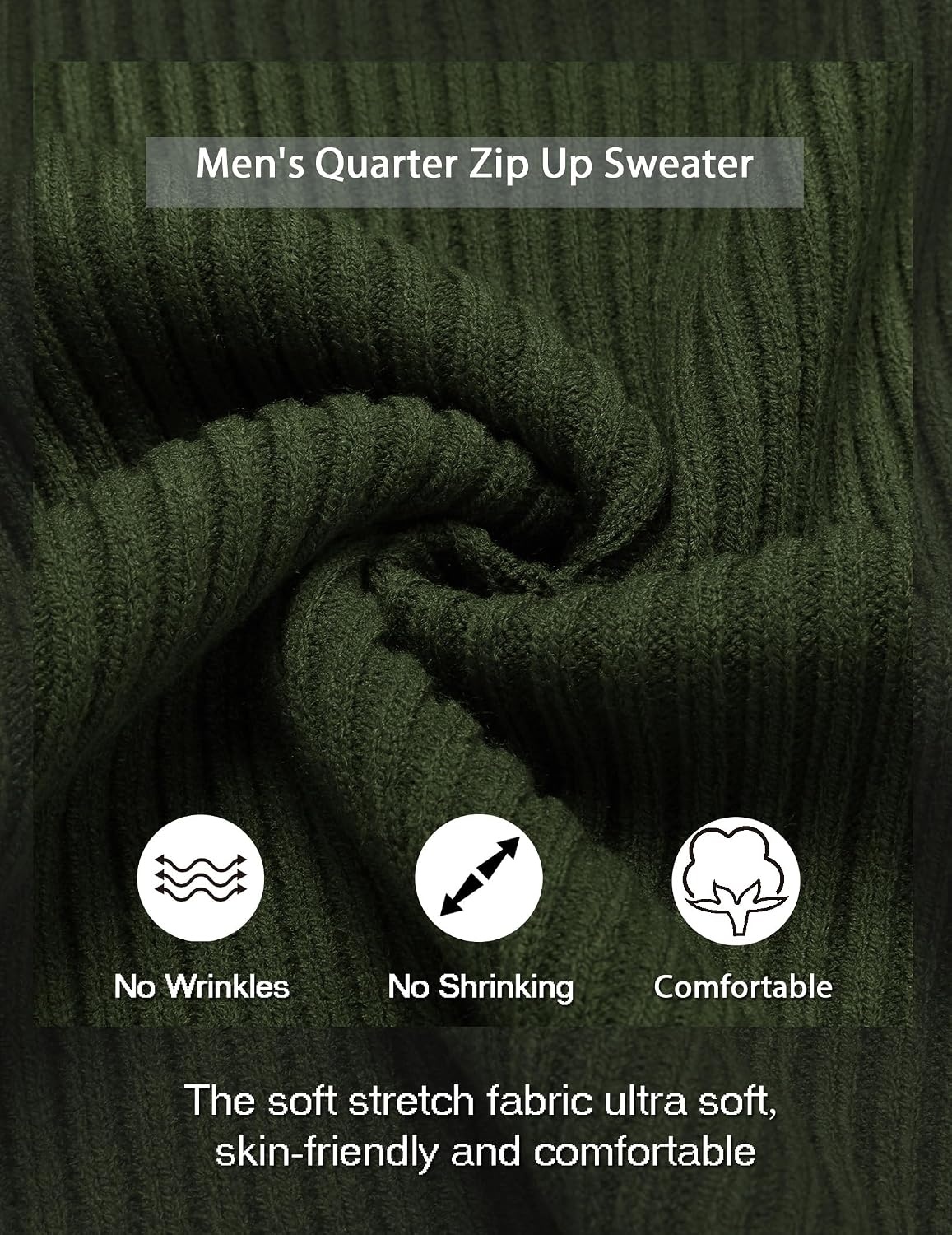 image:imageCOOFANDY Mens Quarter Zip Pullover Sweater Knit Texture Mock Neck Sweater Soft Knit Fabric Thick Warmth Quarter Zip Design Mock Neck Regular Fit Long Sleeve Sweater For Casual And Business WearOlive Green