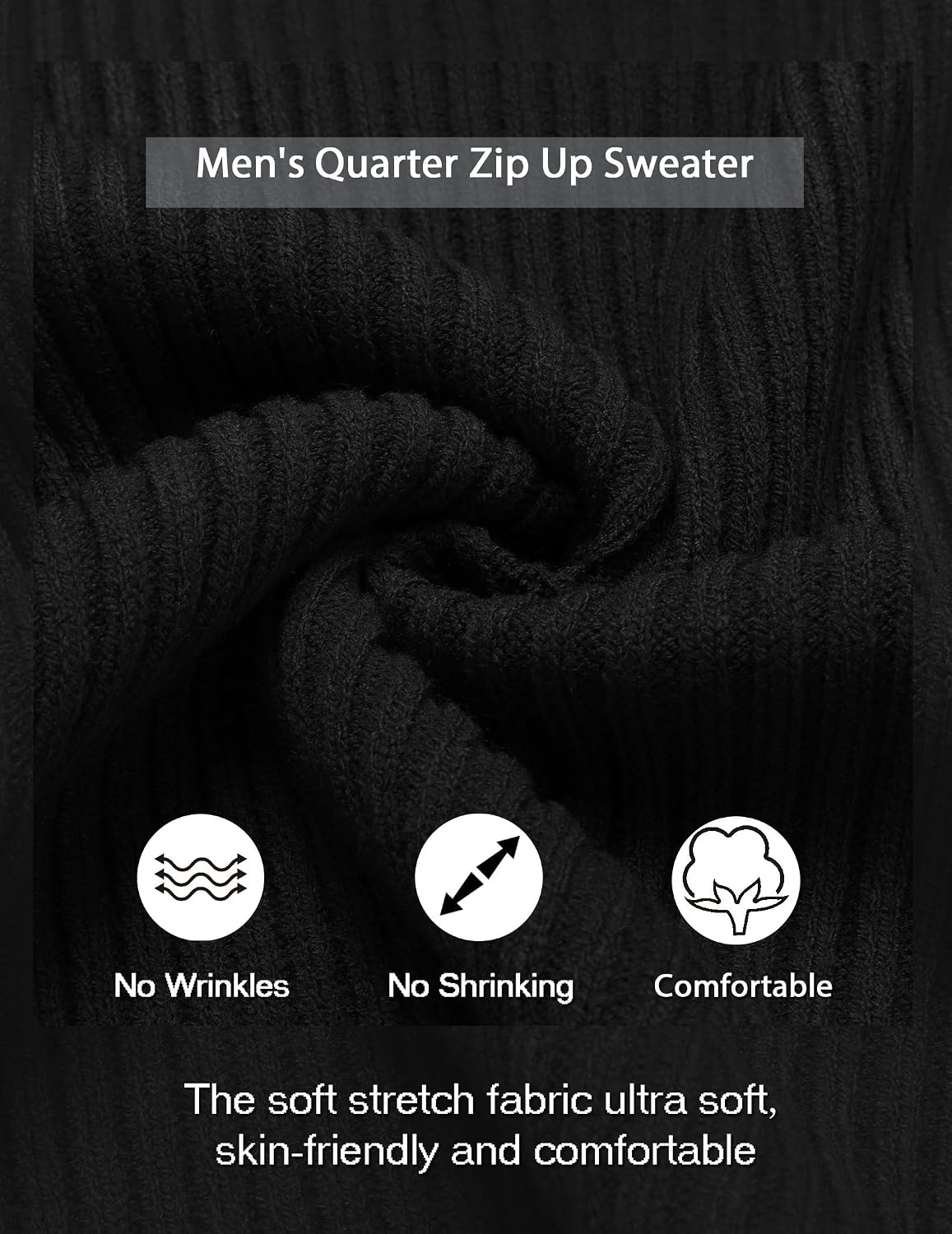 image:imageCOOFANDY Mens Quarter Zip Pullover Sweater Knit Texture Mock Neck Sweater Soft Knit Fabric Thick Warmth Quarter Zip Design Mock Neck Regular Fit Long Sleeve Sweater For Casual And Business WearBlack