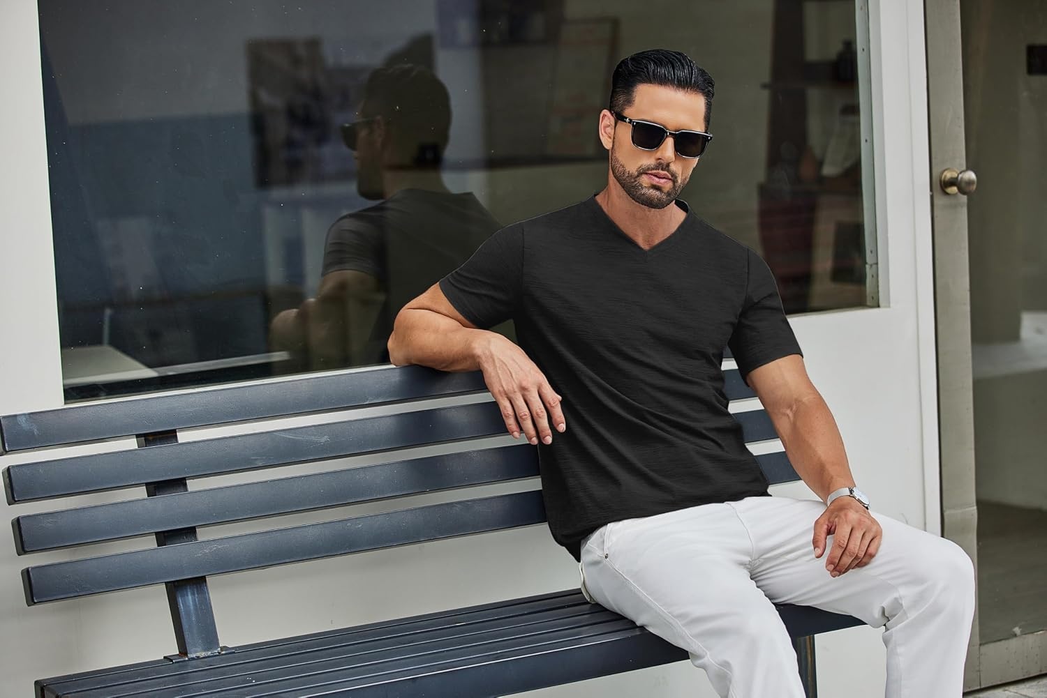 image:imageCOOFANDY Mens T Shirts Short Sleeve Classic V Neck Casual Summer Basic Tee Textured Classic Plain Shirts Soft Lightweight Breathable T Shirt Daily Use Office Going Out Top for MenYblackBlackBlack3 Pack