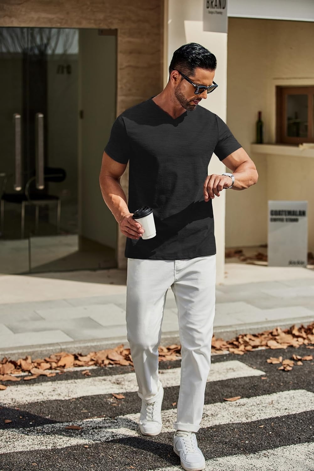 image:imageCOOFANDY Mens T Shirts Short Sleeve Classic V Neck Casual Summer Basic Tee Textured Classic Plain Shirts Soft Lightweight Breathable T Shirt Daily Use Office Going Out Top for MenYblackBlackBlack3 Pack