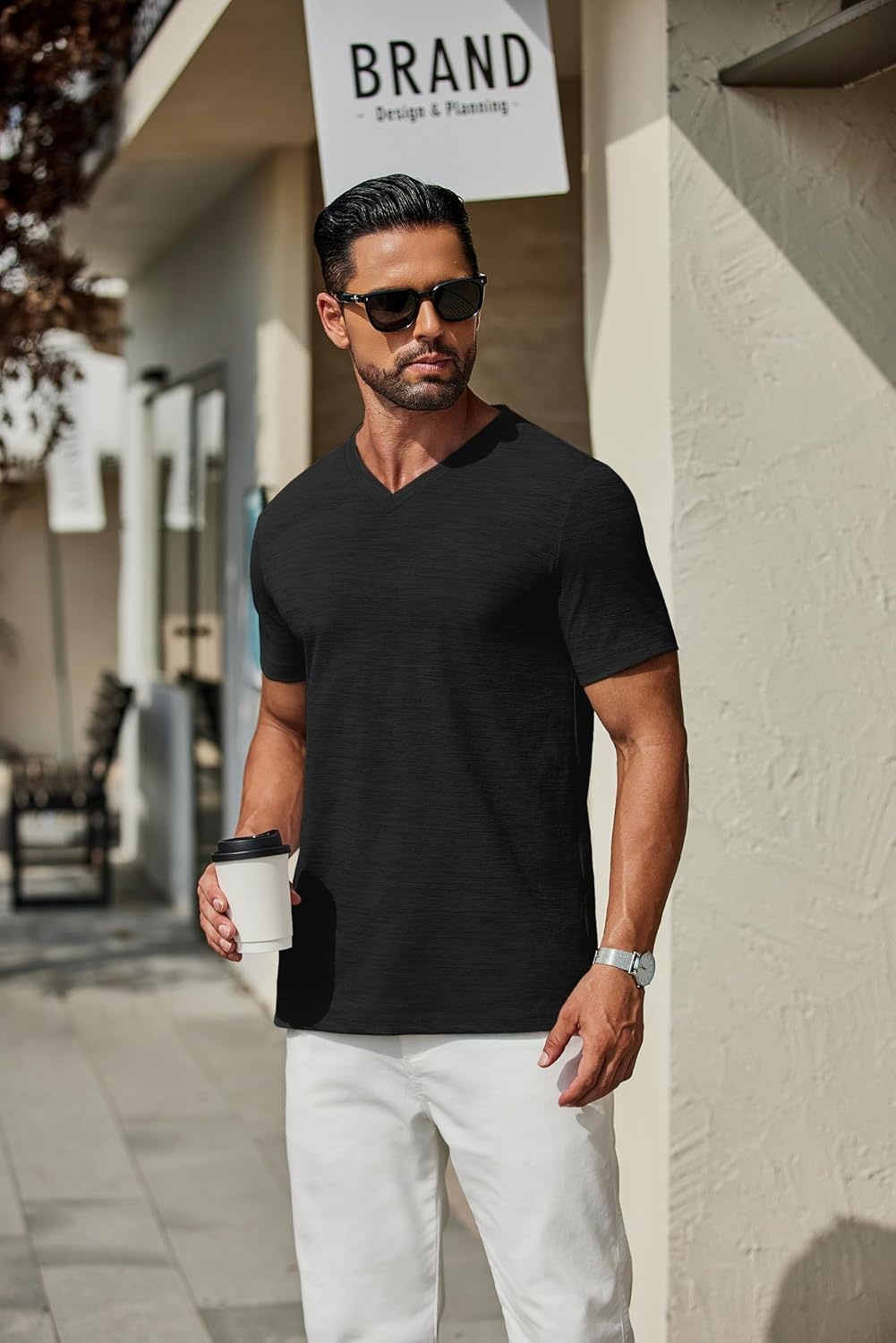 image:imageCOOFANDY Mens T Shirts Short Sleeve Classic V Neck Casual Summer Basic Tee Textured Classic Plain Shirts Soft Lightweight Breathable T Shirt Daily Use Office Going Out Top for MenYblackBlackBlack3 Pack