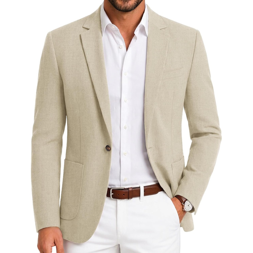 image:imageCOOFANDY Mens Blazer Casual Sport Coats One Button Lightweight Sport Jacket Regular Fit Suit Jackets Wrinkle Free Stretch Blazers Subtle Brushed Fabric Wedding Office Business Daily WearBeige