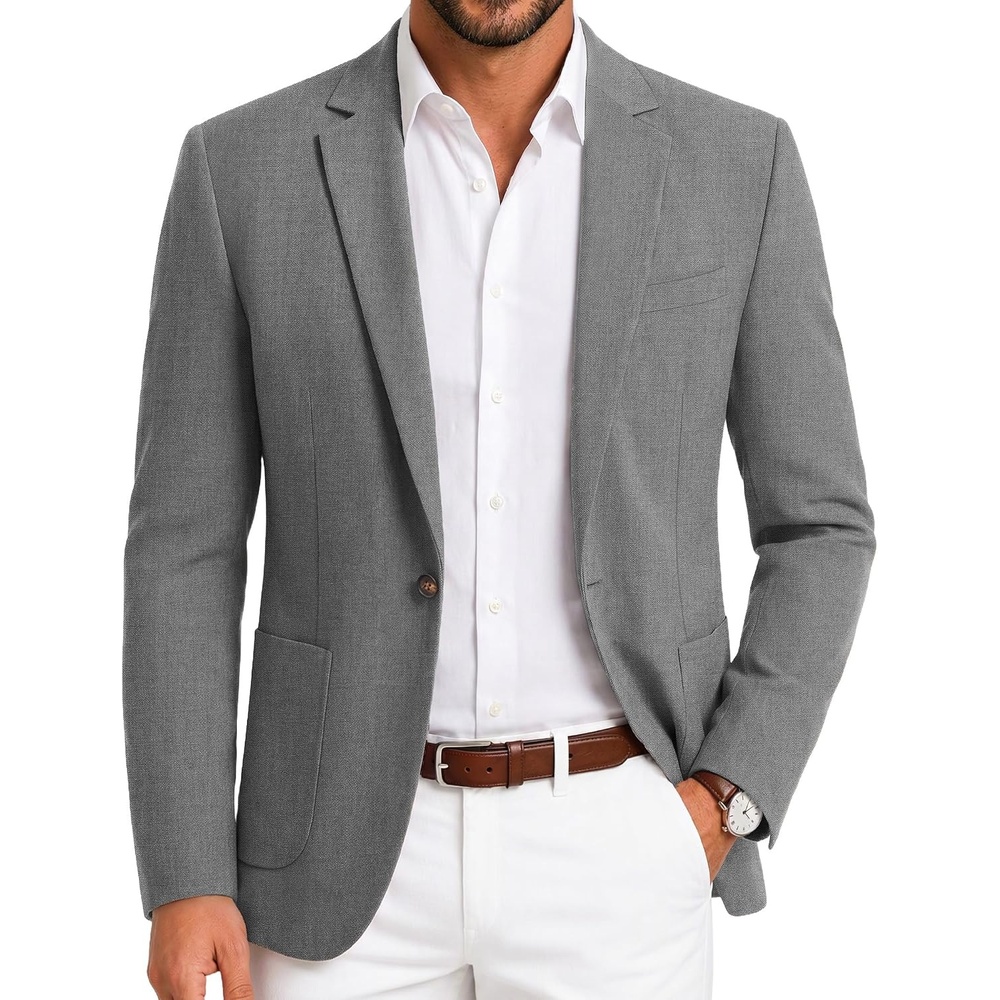 image:imageCOOFANDY Mens Blazer Casual Sport Coats One Button Lightweight Sport Jacket Regular Fit Suit Jackets Wrinkle Free Stretch Blazers Subtle Brushed Fabric Wedding Office Business Daily WearDark Grey