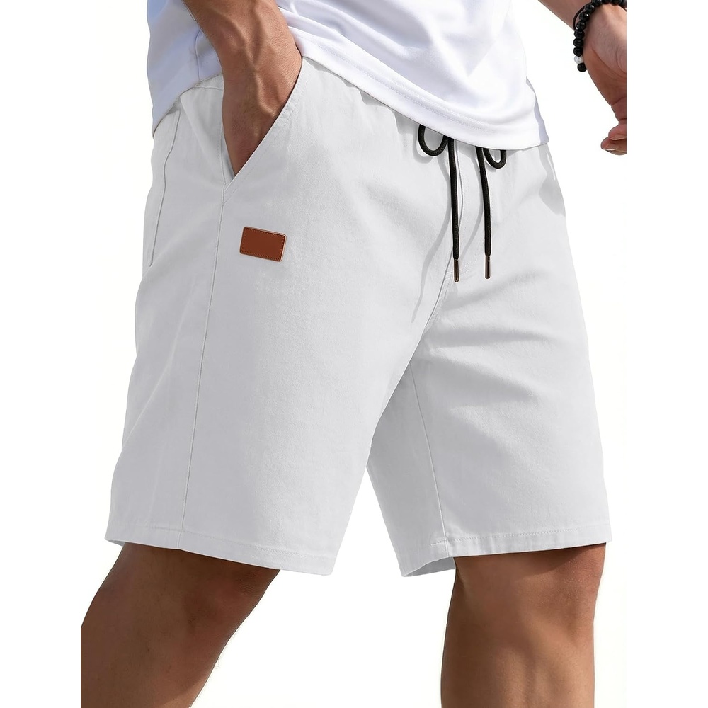 image:imageCOOFANDY Mens Casual Shorts 9 Chino Cotton Shorts Summer Beach Shorts 2026  Drawstring Shorts with Pockets Soft Stretch Lightweight Breathable Vacation Goft Chino Twill Classic fitWhite