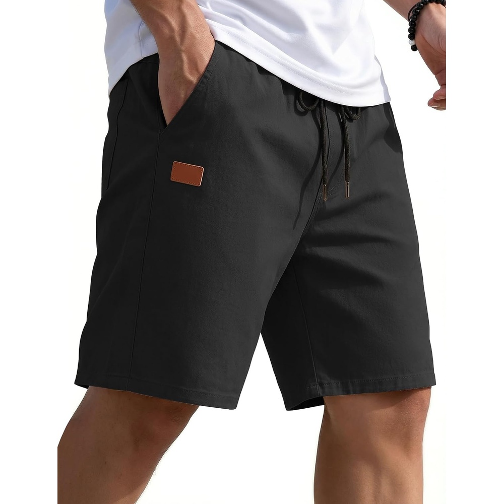 image:imageCOOFANDY Mens Casual Shorts 9 Chino Cotton Shorts Summer Beach Shorts 2026 Drawstring Shorts with Pockets Soft Stretch Lightweight Breathable Vacation Goft Chino Twill Classic fitBlack