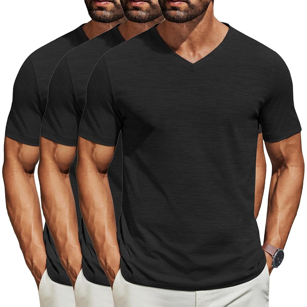 image:imageCOOFANDY Mens T Shirts Short Sleeve Classic V Neck Casual Summer Basic Tee Textured Classic Plain Shirts Soft Lightweight Breathable T Shirt Daily Use Office Going Out Top for MenYblackBlackBlack3 Pack