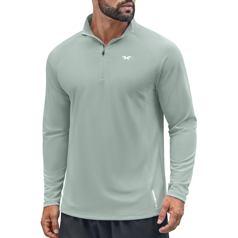 image:imageCOOFANDY Quarter Zip Pullover Athletic Running Shirts Quick Dry Lightweight Tennis GymSage Green