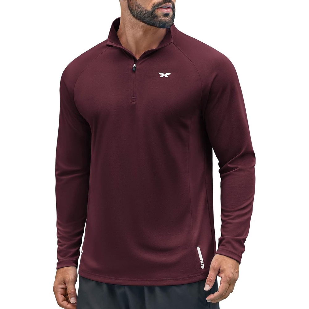 image:imageCOOFANDY Quarter Zip Pullover Athletic Running Shirts Quick Dry Lightweight Tennis GymWine Red