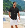 COOFANDY Mens Casual Button Down Shirt Short Sleeve Summer Beach Shirts | Lightweight Soft Fabric,Textured Linen Shirt,Regular Fit,Casual Shirts,Vacation Resort Wear,Wedding,Machine Wash(Black)