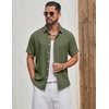 COOFANDY Mens Casual Button Down Shirt Short Sleeve Summer Beach Shirts | Lightweight Soft Fabric,Textured Linen Shirt,Regular Fit,Casual Shirts,Vacation Resort Wear,Wedding,Machine Wash(Olive Green)