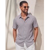 COOFANDY Mens Casual Button Down Shirt Short Sleeve Summer Beach Shirts | Lightweight Soft Fabric,Textured Linen Shirt,Regular Fit,Casual Shirts,Vacation Resort Wear,Wedding,Machine Wash(Light Gray)