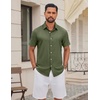 COOFANDY Mens Casual Button Down Shirt Short Sleeve Summer Beach Shirts | Lightweight Soft Fabric,Textured Linen Shirt,Regular Fit,Casual Shirts,Vacation Resort Wear,Wedding,Machine Wash(Olive Green)