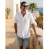 COOFANDY Mens Casual Button Down Shirt Short Sleeve Summer Beach Shirts | Lightweight Soft Fabric,Textured Linen Shirt,Regular Fit,Casual Shirts,Vacation Resort Wear,Wedding,Machine Wash(White)