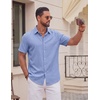 COOFANDY Mens Casual Button Down Shirt Short Sleeve Summer Beach Shirts | Lightweight Soft Fabric,Textured Linen Shirt,Regular Fit,Casual Shirts,Vacation Resort Wear,Wedding,Machine Wash(Light Blue)