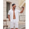 COOFANDY Mens Casual Button Down Shirt Short Sleeve Summer Beach Shirts | Lightweight Soft Fabric,Textured Linen Shirt,Regular Fit,Casual Shirts,Vacation Resort Wear,Wedding,Machine Wash(White)