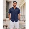 COOFANDY Mens Casual Button Down Shirt Short Sleeve Summer Beach Shirts | Lightweight Soft Fabric,Textured Linen Shirt,Regular Fit,Casual Shirts,Vacation Resort Wear,Wedding,Machine Wash(Navy Blue)