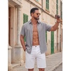 COOFANDY Mens Casual Button Down Shirt Short Sleeve Summer Beach Shirts | Lightweight Soft Fabric,Textured Linen Shirt,Regular Fit,Casual Shirts,Vacation Resort Wear,Wedding,Machine Wash(Light Gray)