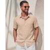 COOFANDY Mens Casual Button Down Shirt Short Sleeve Summer Beach Shirts | Lightweight Soft Fabric,Textured Linen Shirt,Regular Fit,Casual Shirts,Vacation Resort Wear,Wedding,Machine Wash(Light Khaki)