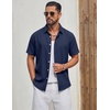 COOFANDY Mens Casual Button Down Shirt Short Sleeve Summer Beach Shirts | Lightweight Soft Fabric,Textured Linen Shirt,Regular Fit,Casual Shirts,Vacation Resort Wear,Wedding,Machine Wash(Navy Blue)
