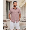 COOFANDY Mens Casual Button Down Shirt Short Sleeve Summer Beach Shirts | Lightweight Soft Fabric,Textured Linen Shirt,Regular Fit,Casual Shirts,Vacation Resort Wear,Wedding,Machine Wash(Pink)