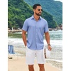COOFANDY Mens Casual Button Down Shirt Short Sleeve Summer Beach Shirts | Lightweight Soft Fabric,Textured Linen Shirt,Regular Fit,Casual Shirts,Vacation Resort Wear,Wedding,Machine Wash(Light Blue)
