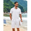 COOFANDY Mens Casual Button Down Shirt Short Sleeve Summer Beach Shirts | Lightweight Soft Fabric,Textured Linen Shirt,Regular Fit,Casual Shirts,Vacation Resort Wear,Wedding,Machine Wash(White)