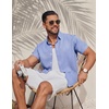COOFANDY Mens Casual Button Down Shirt Short Sleeve Summer Beach Shirts | Lightweight Soft Fabric,Textured Linen Shirt,Regular Fit,Casual Shirts,Vacation Resort Wear,Wedding,Machine Wash(Light Blue)