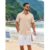 COOFANDY Mens Casual Button Down Shirt Short Sleeve Summer Beach Shirts | Lightweight Soft Fabric,Textured Linen Shirt,Regular Fit,Casual Shirts,Vacation Resort Wear,Wedding,Machine Wash(Light Khaki)