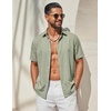 COOFANDY Mens Casual Button Down Shirt Short Sleeve Summer Beach Shirts | Lightweight Soft Fabric,Textured Linen Shirt,Regular Fit,Casual Shirts,Vacation Resort Wear,Wedding,Machine Wash(Light Green)