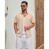 COOFANDY Mens Casual Button Down Shirt Short Sleeve Summer Beach Shirts | Lightweight Soft Fabric,Textured Linen Shirt,Regular Fit,Casual Shirts,Vacation Resort Wear,Wedding,Machine Wash(Light Khaki)