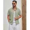 COOFANDY Mens Casual Button Down Shirt Short Sleeve Summer Beach Shirts | Lightweight Soft Fabric,Textured Linen Shirt,Regular Fit,Casual Shirts,Vacation Resort Wear,Wedding,Machine Wash(Light Green)