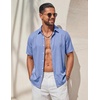 COOFANDY Mens Casual Button Down Shirt Short Sleeve Summer Beach Shirts | Lightweight Soft Fabric,Textured Linen Shirt,Regular Fit,Casual Shirts,Vacation Resort Wear,Wedding,Machine Wash(Light Blue)