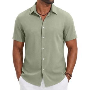 COOFANDY Mens Casual Button Down Shirt Short Sleeve Summer Beach Shirts | Lightweight Soft Fabric,Textured Linen Shirt,Regular Fit,Casual Shirts,Vacation Resort Wear,Wedding,Machine Wash(Light Green)