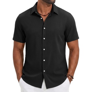 COOFANDY Mens Casual Button Down Shirt Short Sleeve Summer Beach Shirts | Lightweight Soft Fabric,Textured Linen Shirt,Regular Fit,Casual Shirts,Vacation Resort Wear,Wedding,Machine Wash(Black)