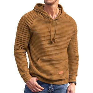 COOFANDY Mens Hoodies Pullover Casaul Long Sleeve Drawstring Waffle Knit Hooded Sweatshirt with Kanga Pocket(Dark Yellow)