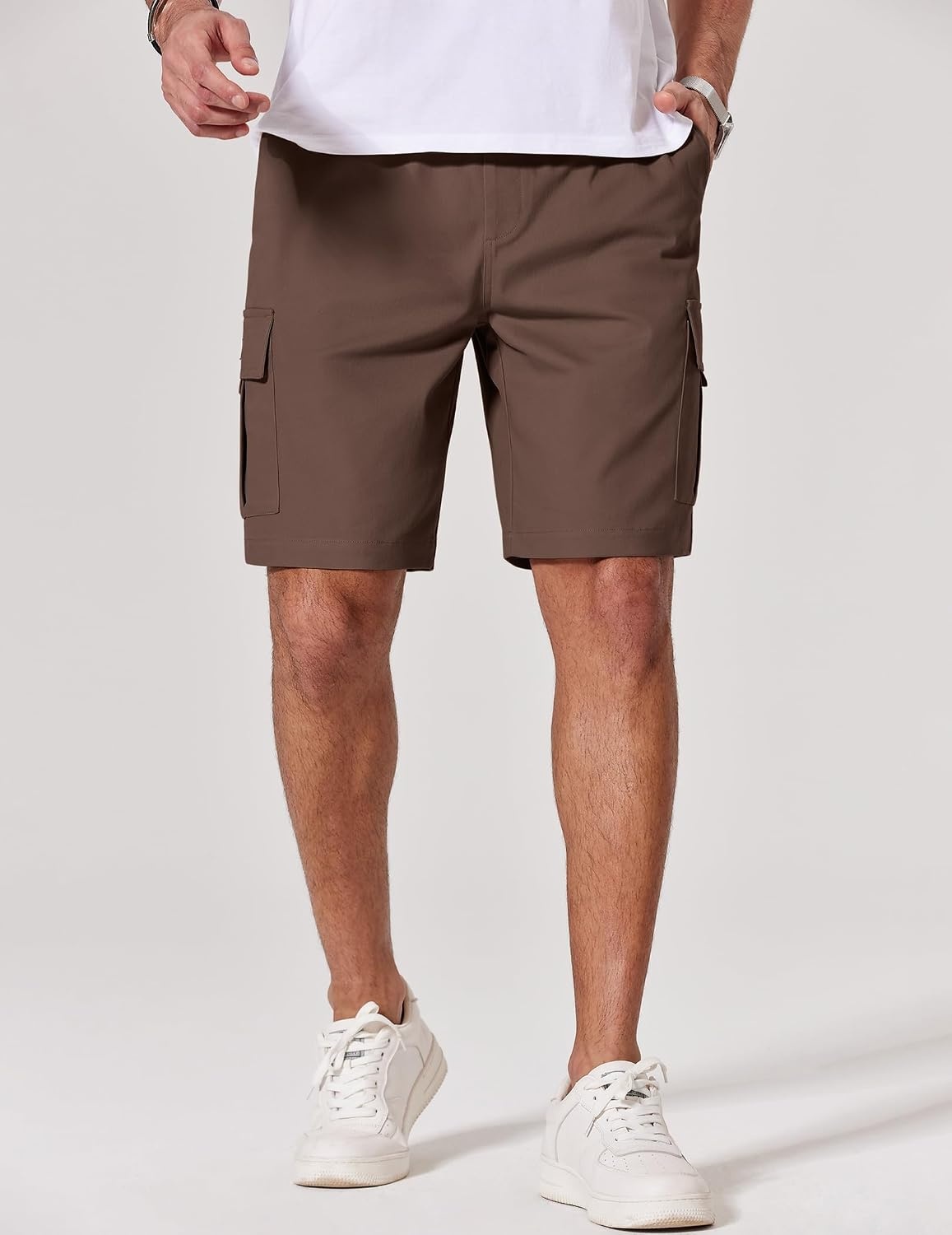 image:imageCOOFANDY Mens Cargo Shorts Cotton Twill Casual Work Hiking Cargo Shorts Chino Cotton Hiking Shorts With 5 Pockets Drawstring Stretch Elastic Waist Breathable Summer Outdoor Camping Travel WearBrown