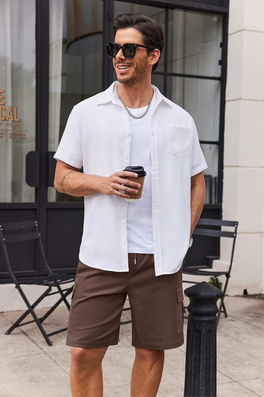 image:imageCOOFANDY Mens Cargo Shorts Cotton Twill Casual Work Hiking Cargo Shorts Chino Cotton Hiking Shorts With 5 Pockets Drawstring Stretch Elastic Waist Breathable Summer Outdoor Camping Travel WearBrown