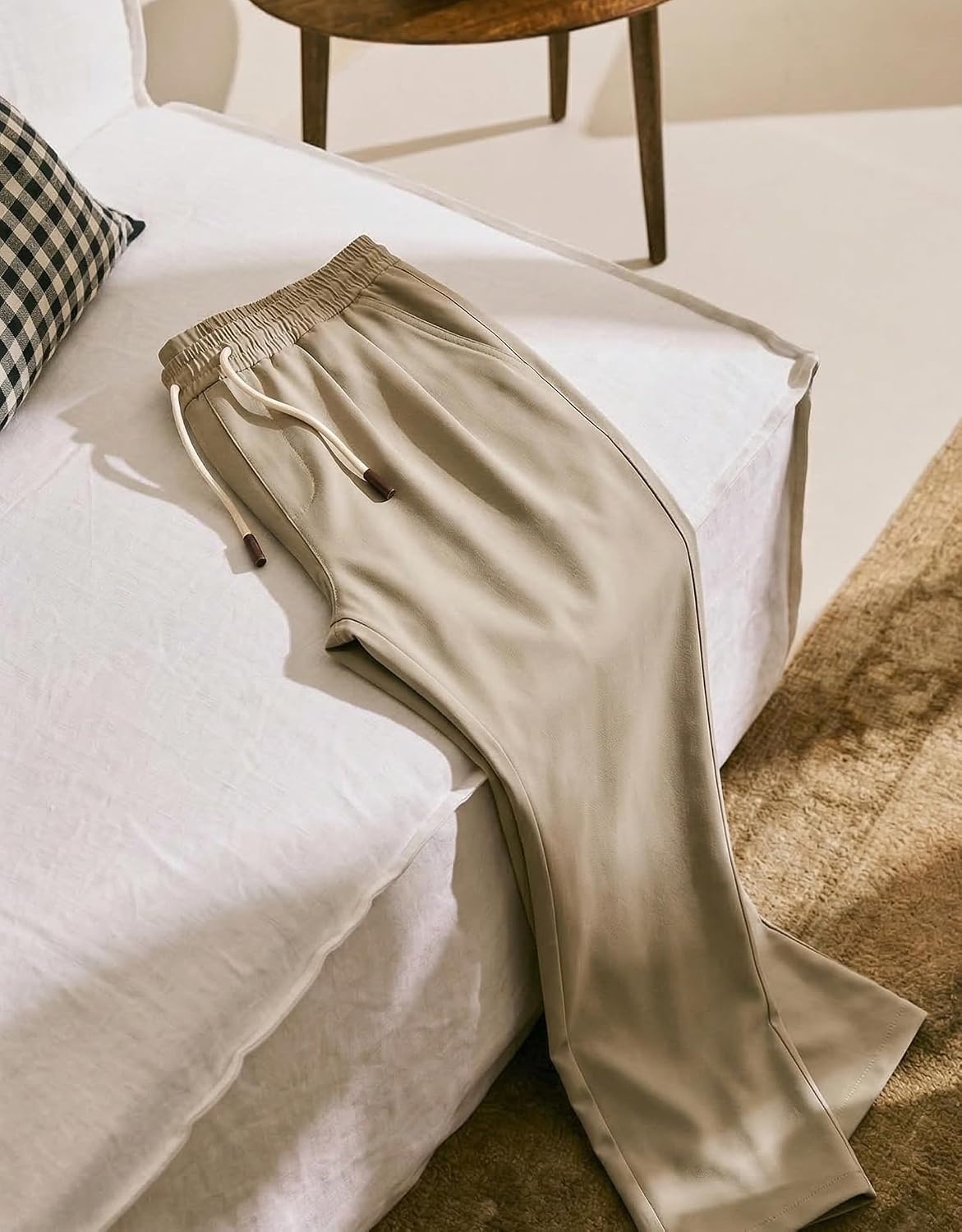 image:imageCOOFANDY Mens Casual Chino Pants Drawstring Elastic Waist Relaxed Fit Pant Elastic Drawstring Waist Cotton Twill Fabric Side Pockets Relaxed Fit Straight Leg Daily Wear Office Wear Travel WearLight Khaki