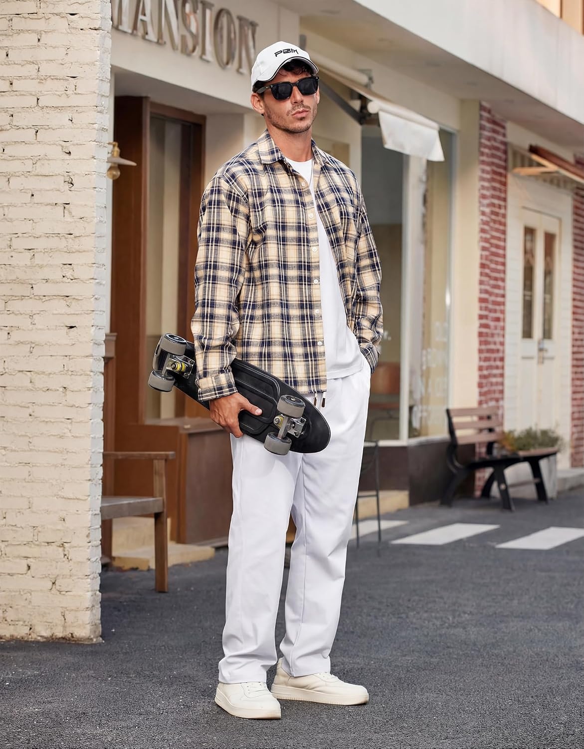 image:imageCOOFANDY Mens Casual Chino Pants Drawstring Elastic Waist Relaxed Fit Pant Elastic Drawstring Waist Cotton Twill Fabric Side Pockets Relaxed Fit Straight Leg Daily Wear Office Wear Travel WearWhite