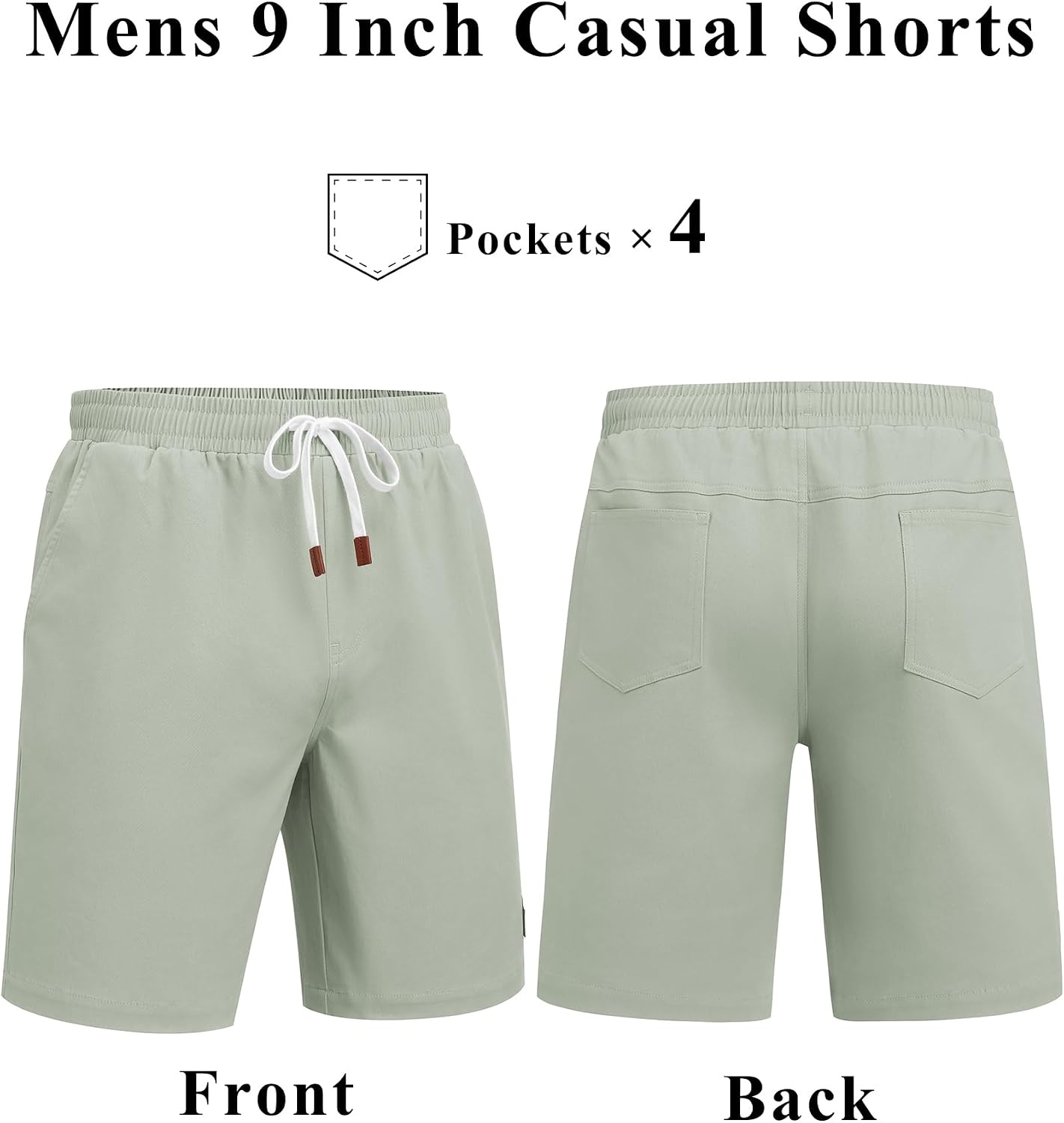 image:imageCOOFANDY Mens Cotton Chino Shorts 9 Inch Casual Shorts Summer Beach Shorts Stretch Twill ComfortElastic Waist with LeatherTipped Drawstring4 PocketsRelaxed FitEasy Movement for Active DaysSage Green
