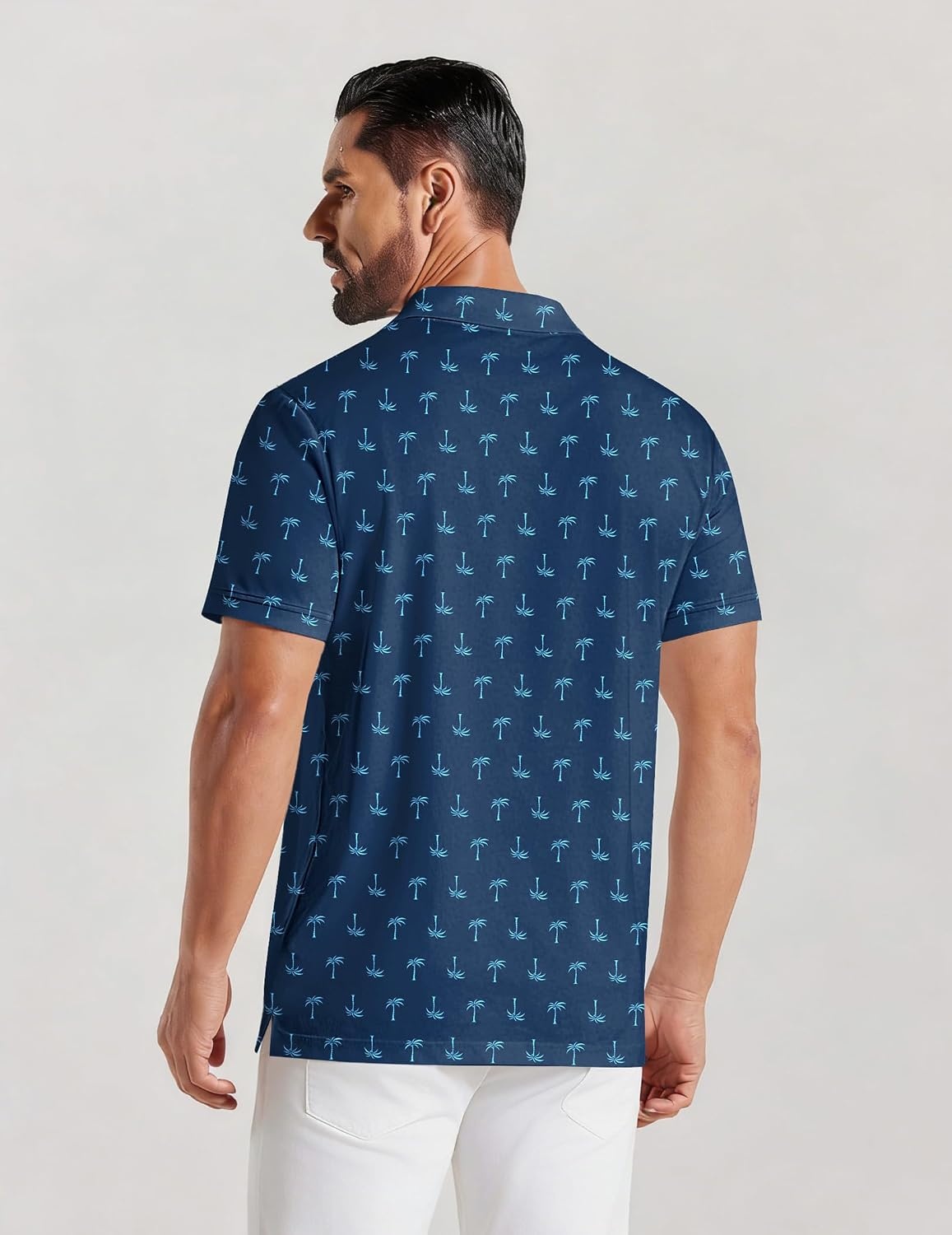 image:imageCOOFANDY Mens Golf Polo Shirts Short Sleeve Quick Dry Casual Collared Shirt Quickdry 4way stretch UPF30 moisturewicking fabric 3button polo collar side slits great for golf work amp giftsNavy Blue Coconut Tree